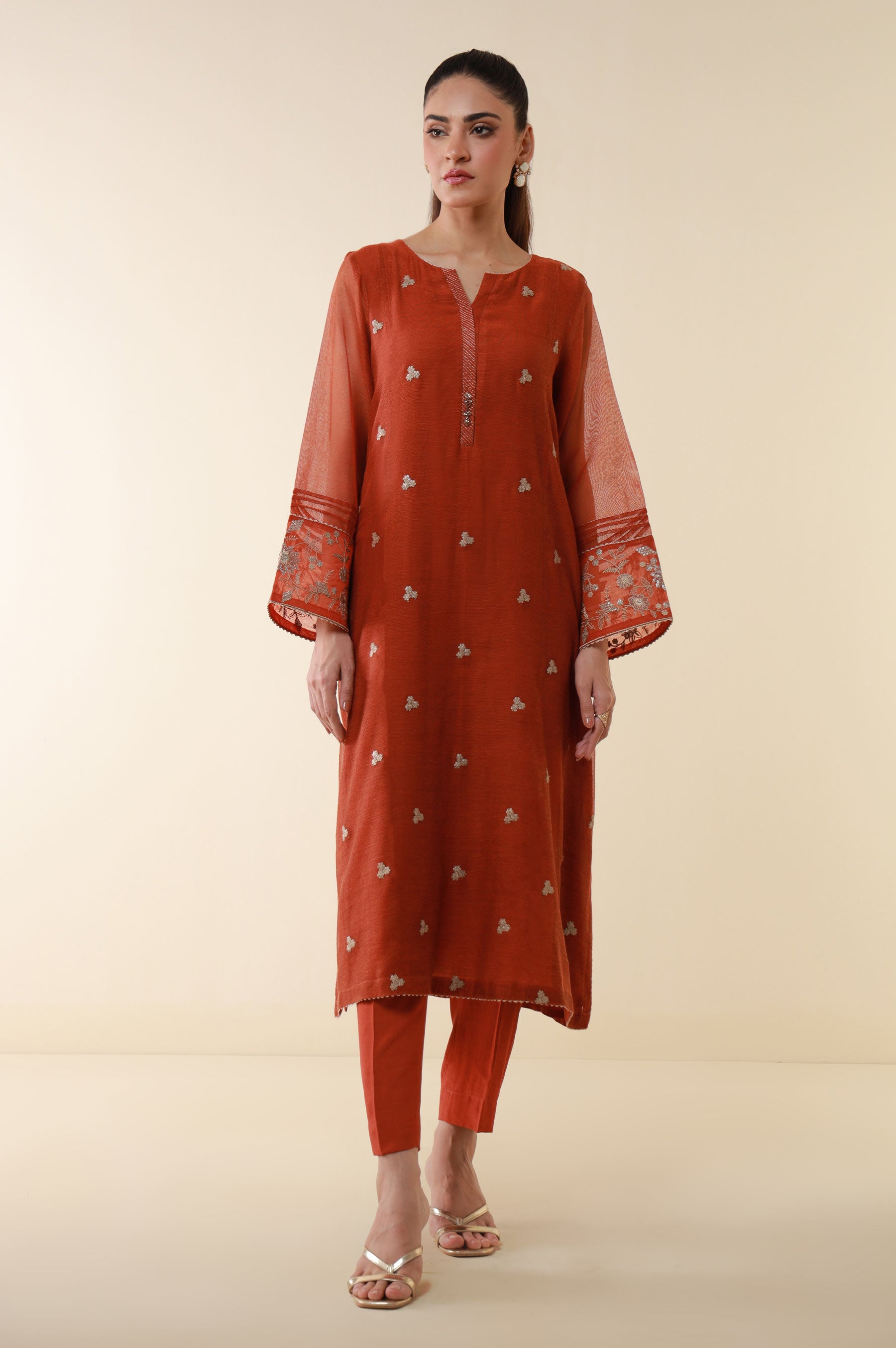 Stitched 1 Piece Embroidered Khaddi Net Shirt